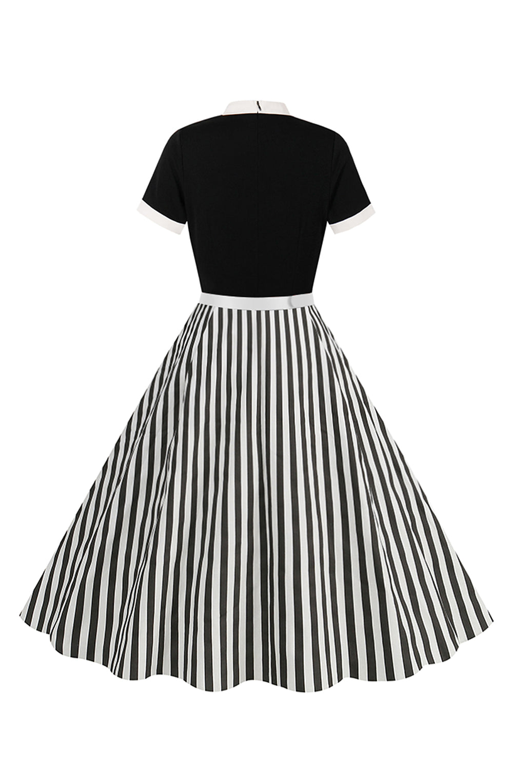Robe trapèze noire à rayures fines, manches courtes – style années 50